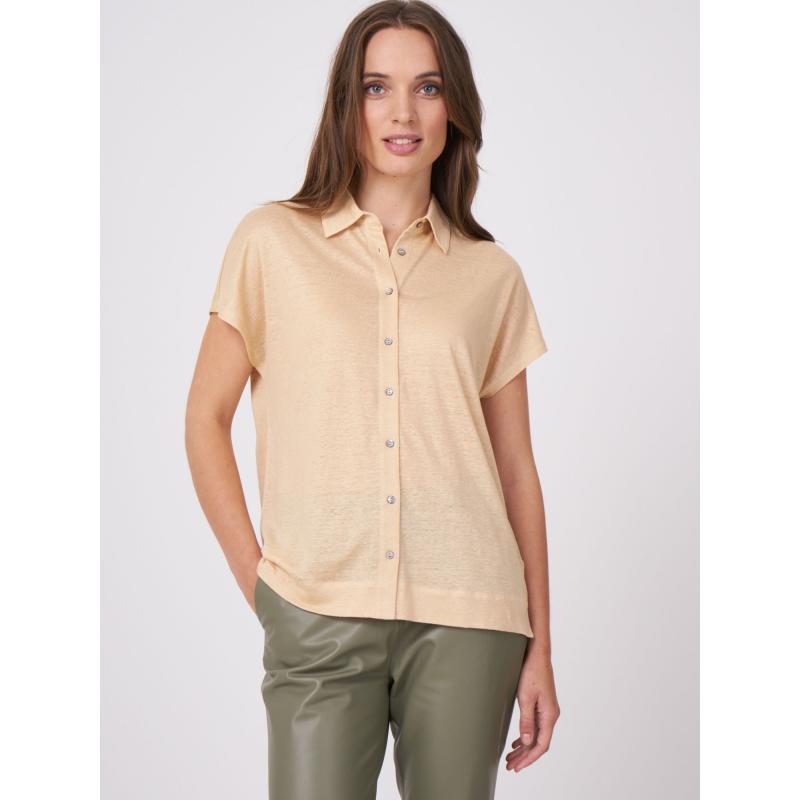 Blousetop met linnen overhemdkraag