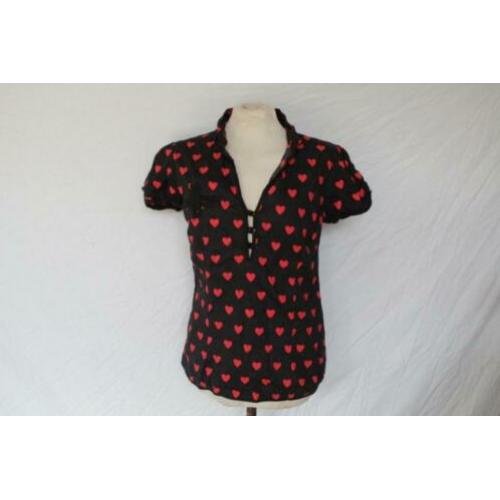 Leuke katoenen damesblouse.Zwart.Hartjes.Mt S.Revolution