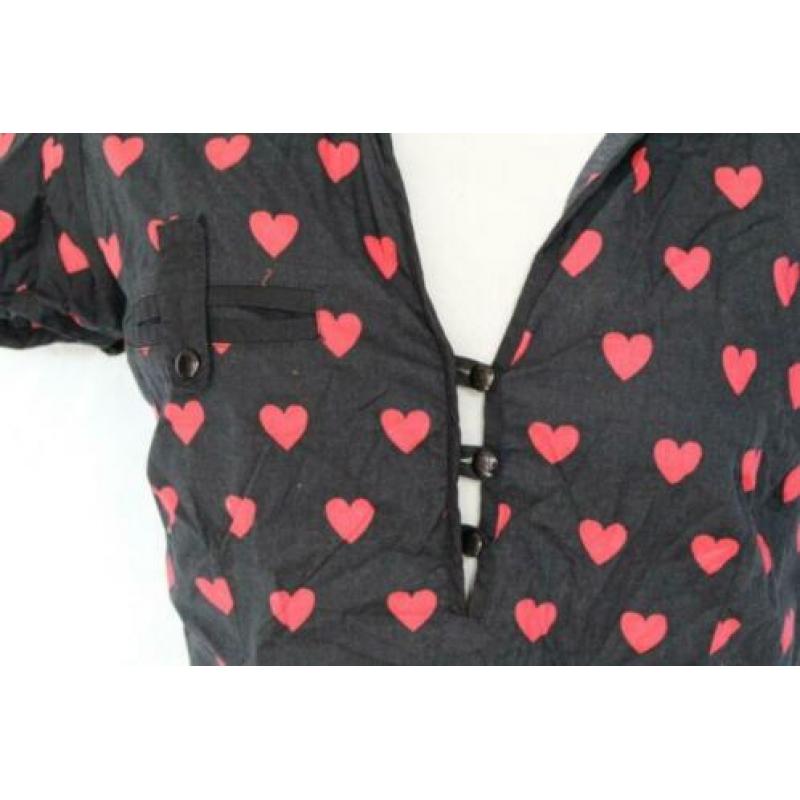 Leuke katoenen damesblouse.Zwart.Hartjes.Mt S.Revolution