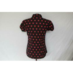 Leuke katoenen damesblouse.Zwart.Hartjes.Mt S.Revolution