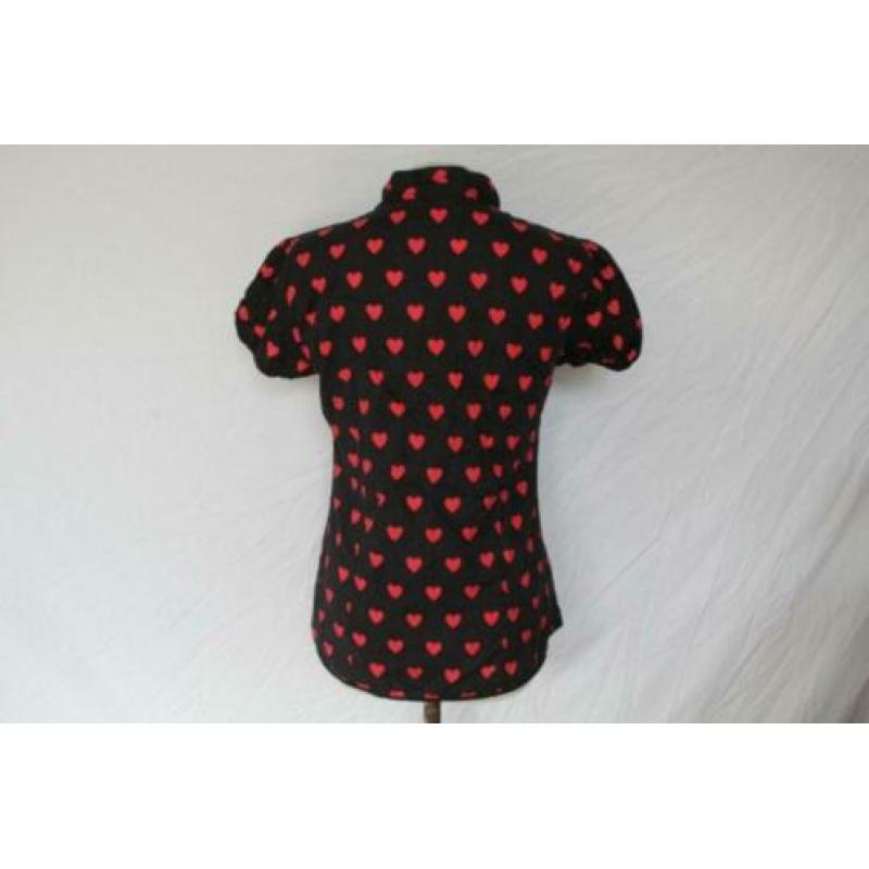 Leuke katoenen damesblouse.Zwart.Hartjes.Mt S.Revolution