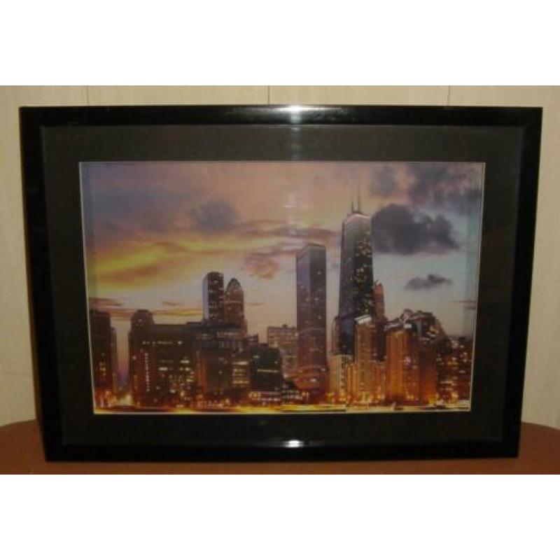 Fotolijst met de skyline van Chicago met verlichting
