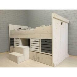 Kajuitbed Steigerhout Hartendief.Kinderbed hoogslaper meisje