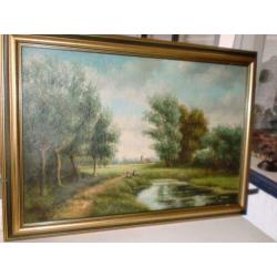 J.W.van Borselen Schilderij landschap 60 bij 44 cm groot