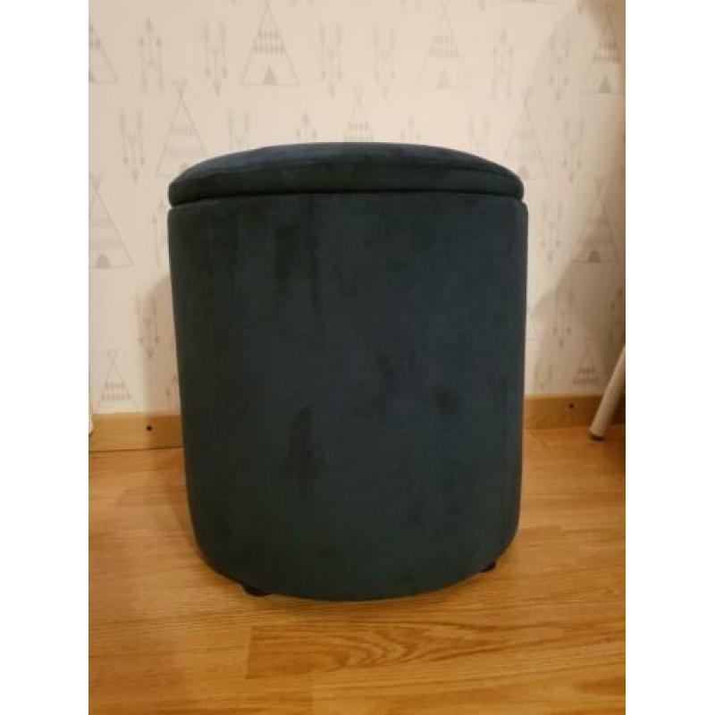 Stoel/fautieul inclusief poef blauw fluwelen bekleding