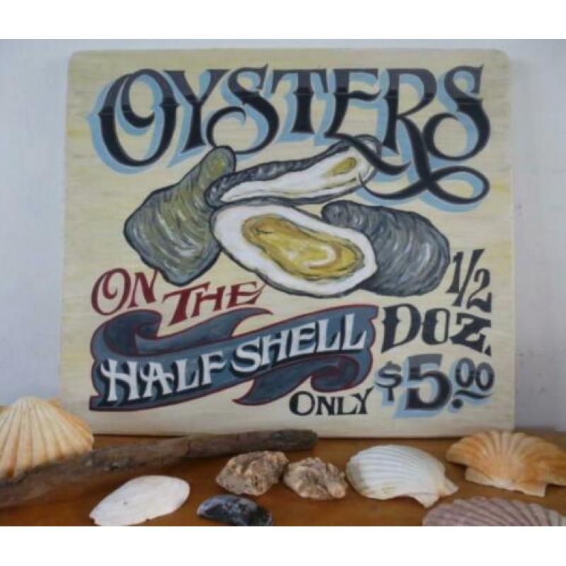 Handgeschilderd oester bord/garnaal/viswinkel/reclame/kreeft