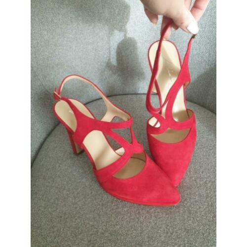 LILIAN robijn rode leren/suede pumps 40,5