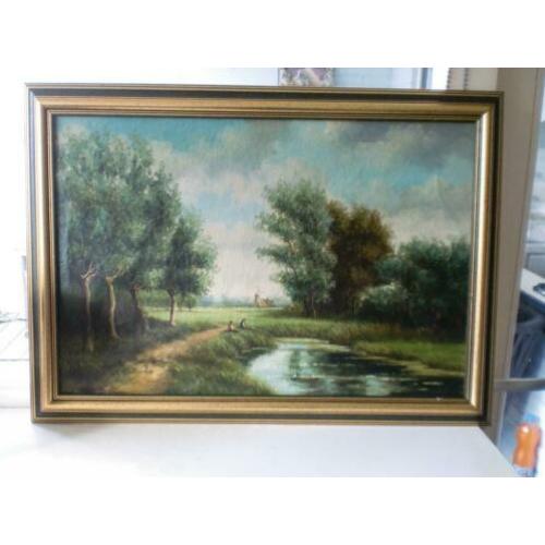 J.W.van Borselen Schilderij landschap 60 bij 44 cm groot