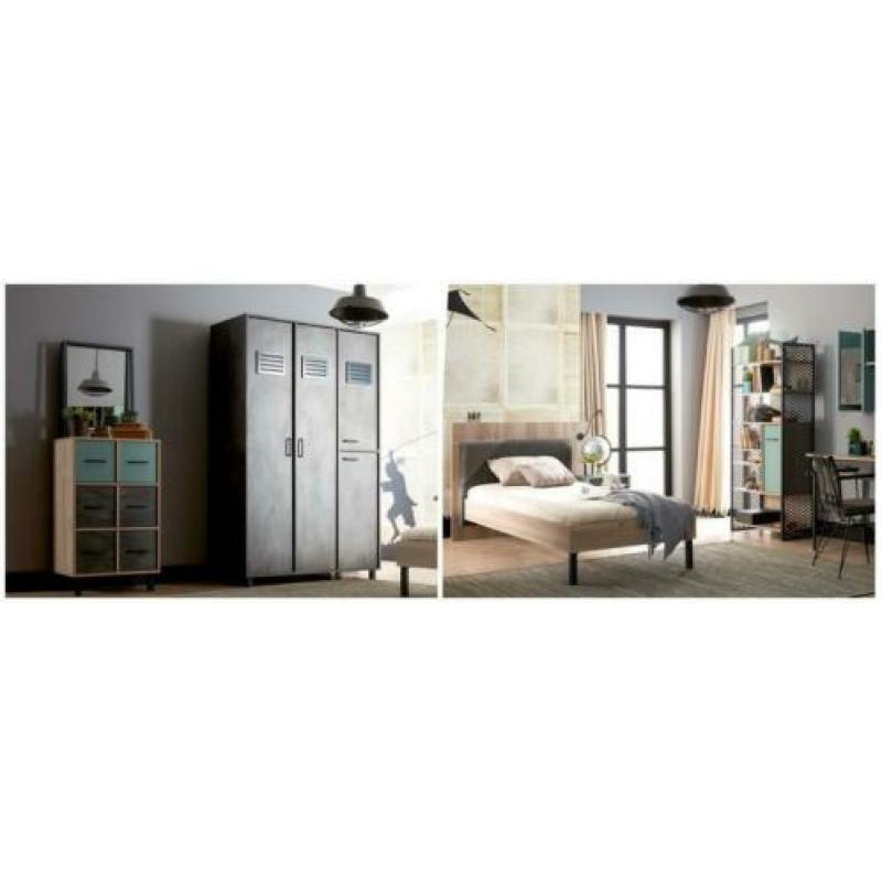 Stoere Tienerkamer Iron Bed,Twijfelaar,Bureau,Kast enz