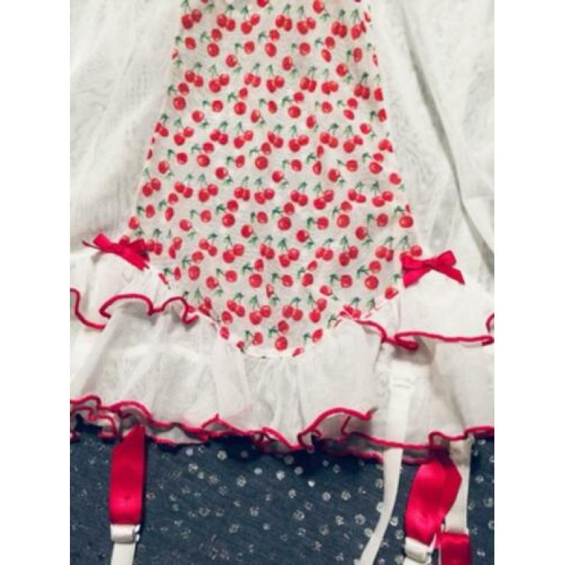 ANN SUMMERS wit torselet kersen rood fifties look 42/44