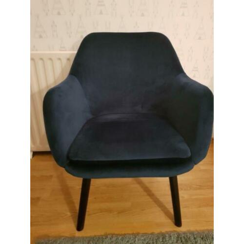 Stoel/fautieul inclusief poef blauw fluwelen bekleding