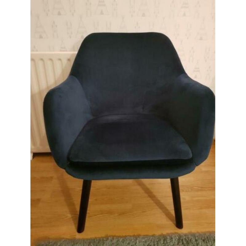 Stoel/fautieul inclusief poef blauw fluwelen bekleding