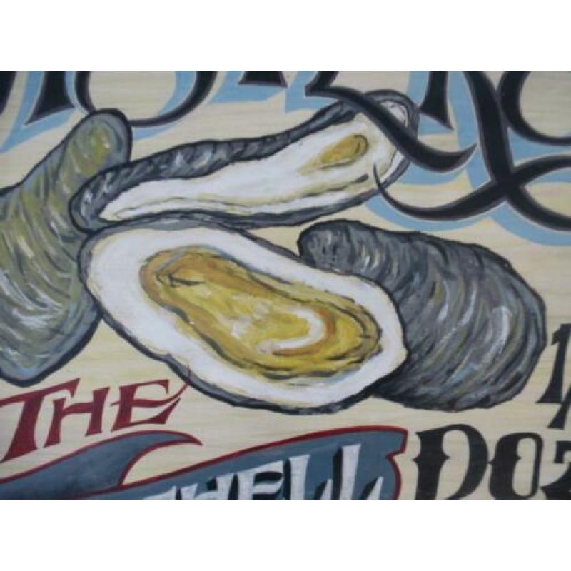 Handgeschilderd oester bord/garnaal/viswinkel/reclame/kreeft
