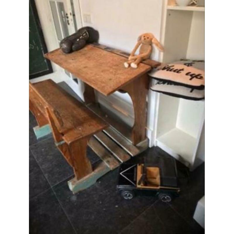 Mooie schoolbank vintage met inkt schuif jaren 50