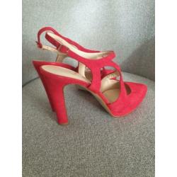 LILIAN robijn rode leren/suede pumps 40,5