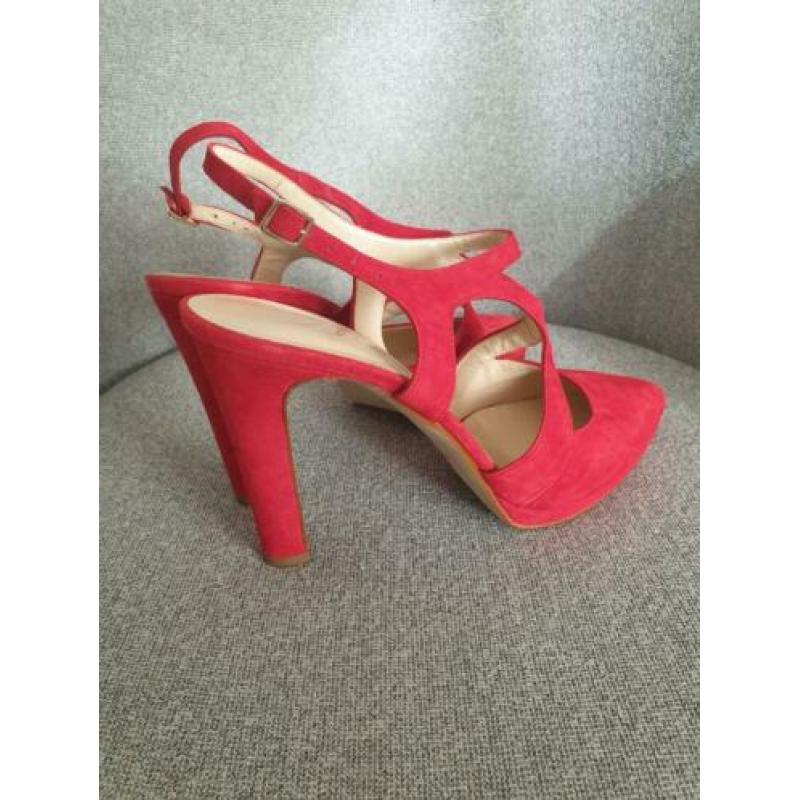 LILIAN robijn rode leren/suede pumps 40,5