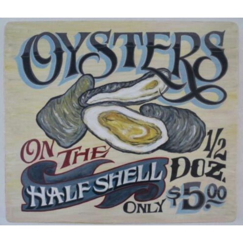 Handgeschilderd oester bord/garnaal/viswinkel/reclame/kreeft