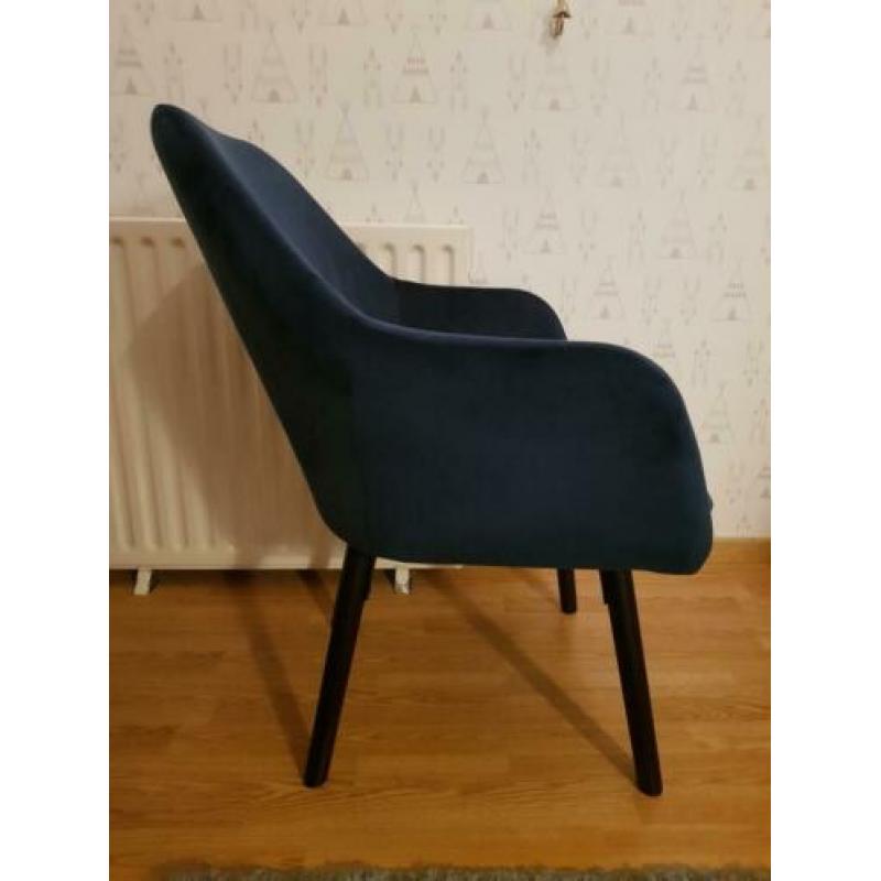 Stoel/fautieul inclusief poef blauw fluwelen bekleding