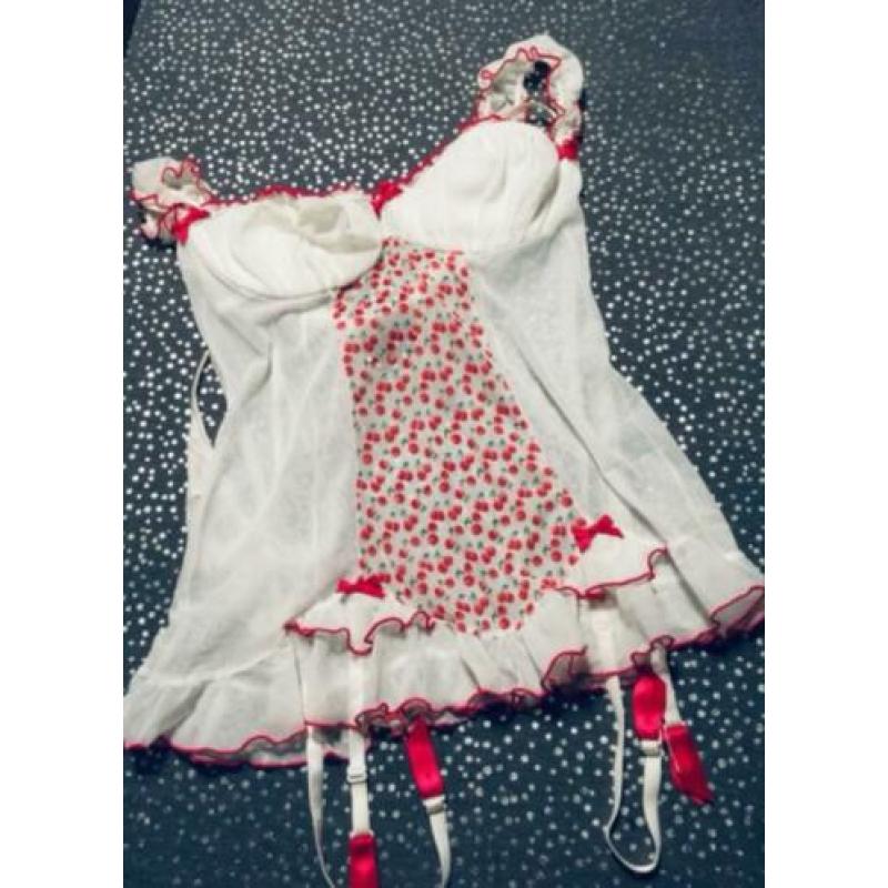 ANN SUMMERS wit torselet kersen rood fifties look 42/44