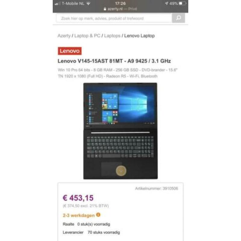 Lenovo V145-15AST A9 / 3.1 GHz nieuwe laptop