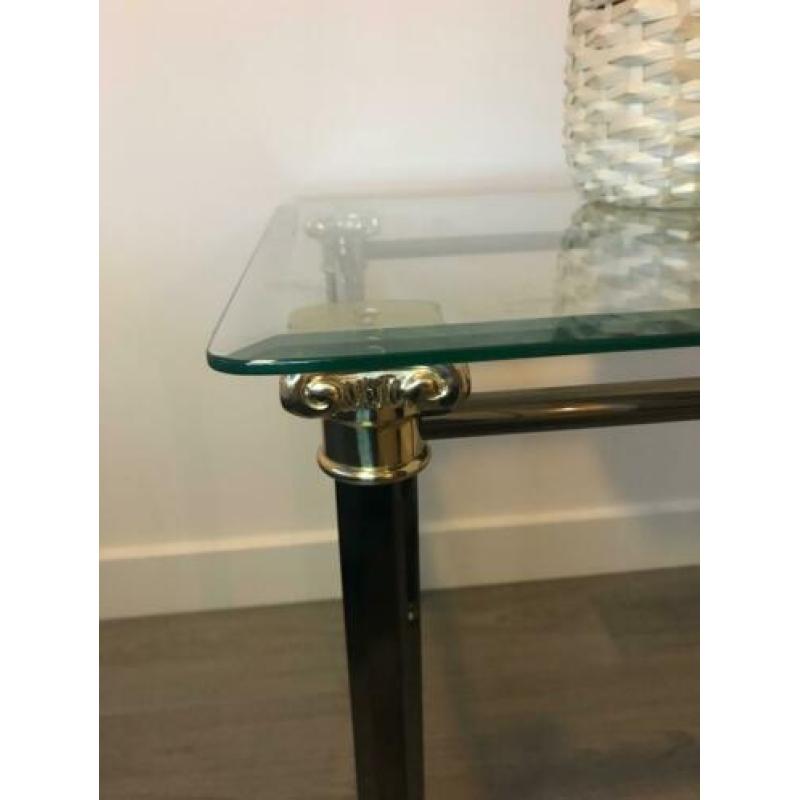 Hollywood regency empire stijl tafel, sidetable glas