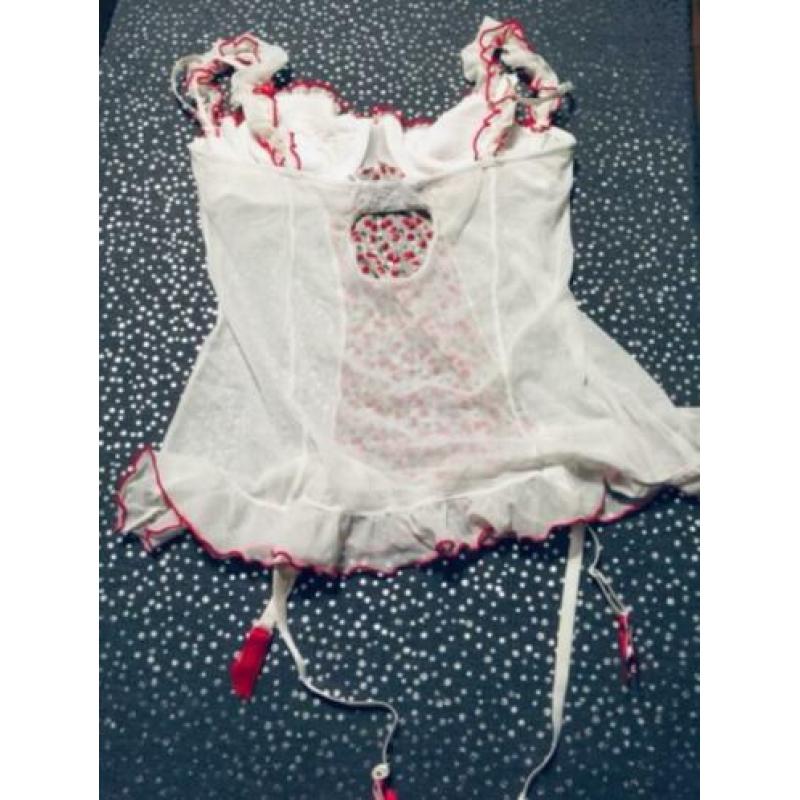 ANN SUMMERS wit torselet kersen rood fifties look 42/44