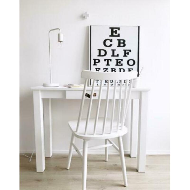 Gave witte sidetable / bureautje met leren handgreep .