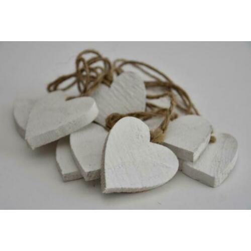 Hanger houten hartje 7, 10 of 15 cm white-wash of zwart p/st