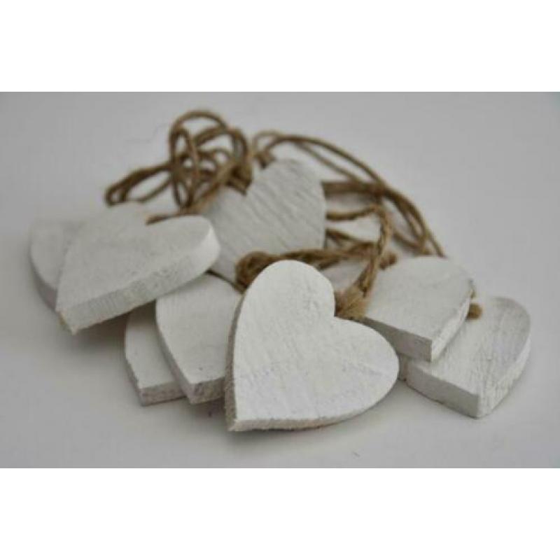 Hanger houten hartje 7, 10 of 15 cm white-wash of zwart p/st