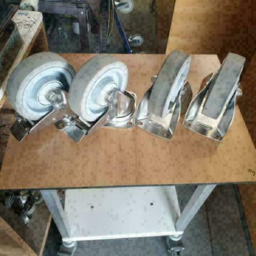 set zware prof. geremde RVS zwenkwielen en bokwielen 160 mm