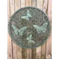 Wandornament-metaal-groen-vlinder-rek, rond- mooi