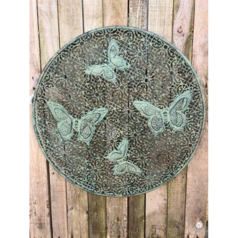 Wandornament-metaal-groen-vlinder-rek, rond- mooi