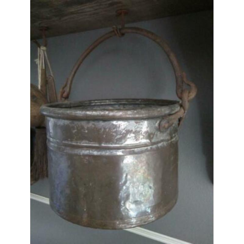 Koperen oud brocante keteltje ketel met hengsel *Etage3*