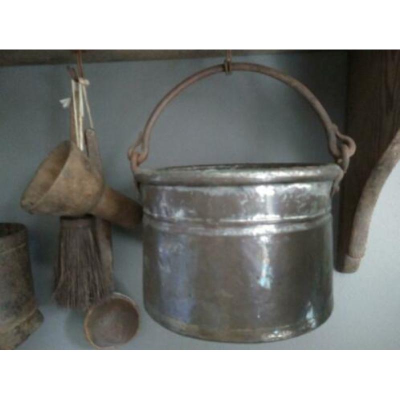 Koperen oud brocante keteltje ketel met hengsel *Etage3*