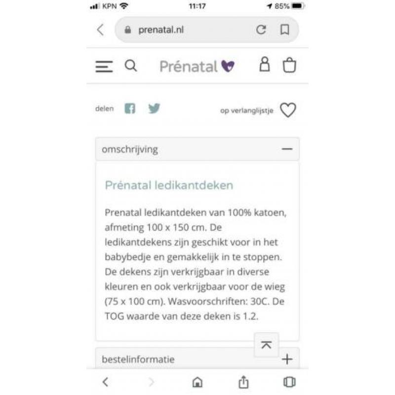 Ledikant deken Prenatal 100 x 150 cm