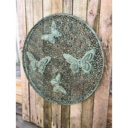 Wandornament-metaal-groen-vlinder-rek, rond- mooi