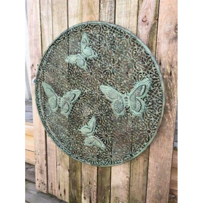 Wandornament-metaal-groen-vlinder-rek, rond- mooi