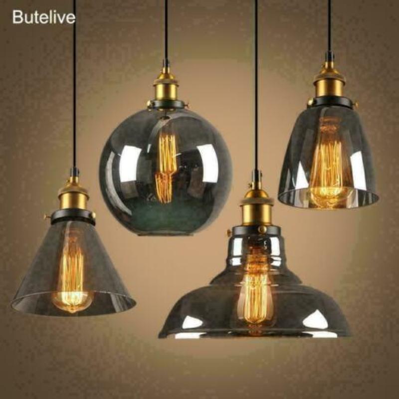 Vintage hanglampen Glas Pendant Industrieel Smoky Grey