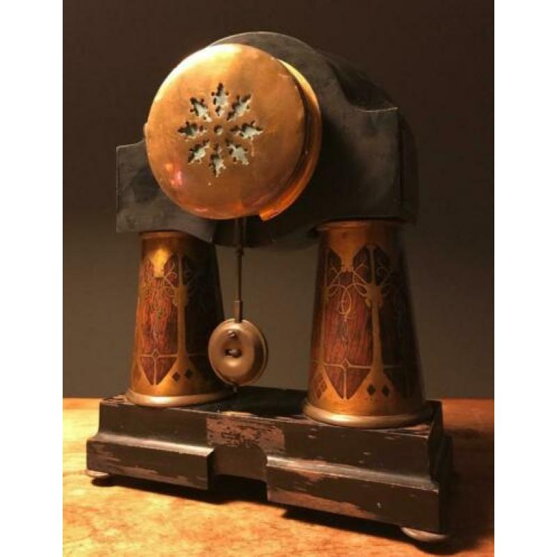 Oude Duitse Kolom Pendule, Art Nouveau periode, ingelegd