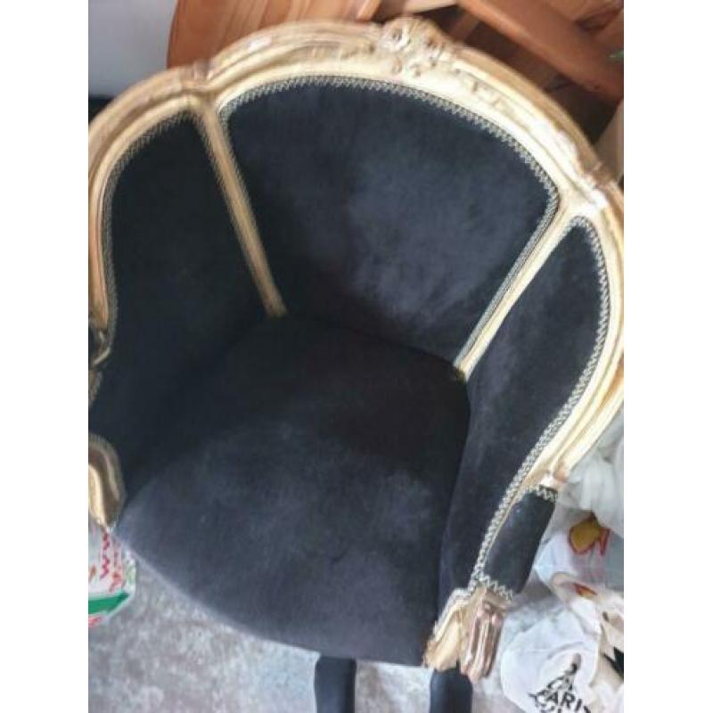barok fauteuil goud met zwart fluweel.