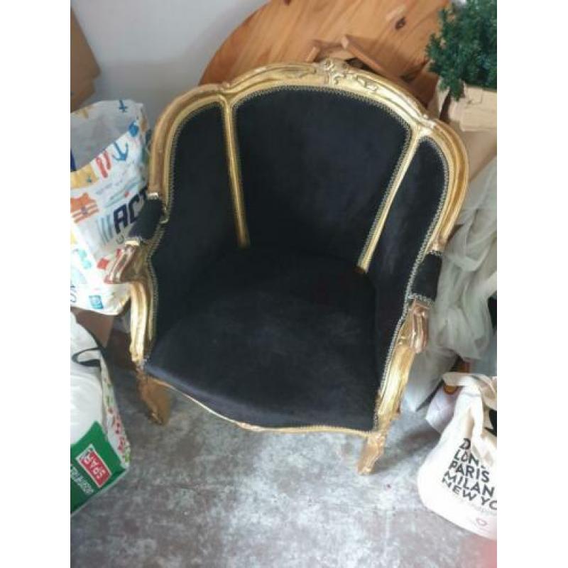 barok fauteuil goud met zwart fluweel.