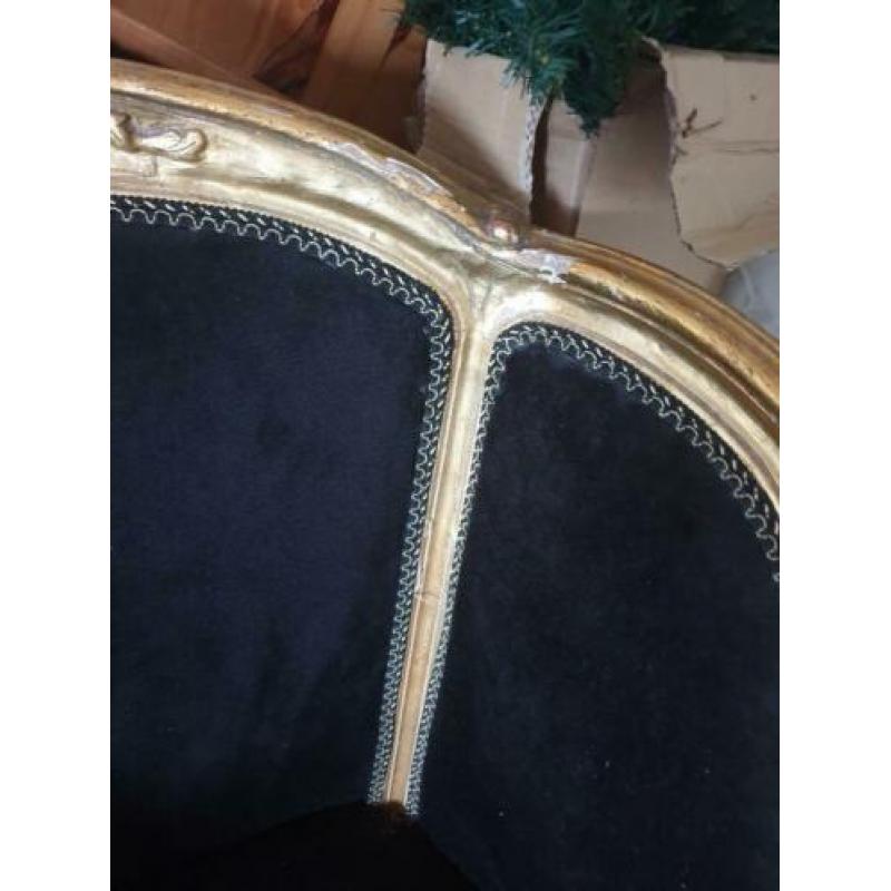 barok fauteuil goud met zwart fluweel.