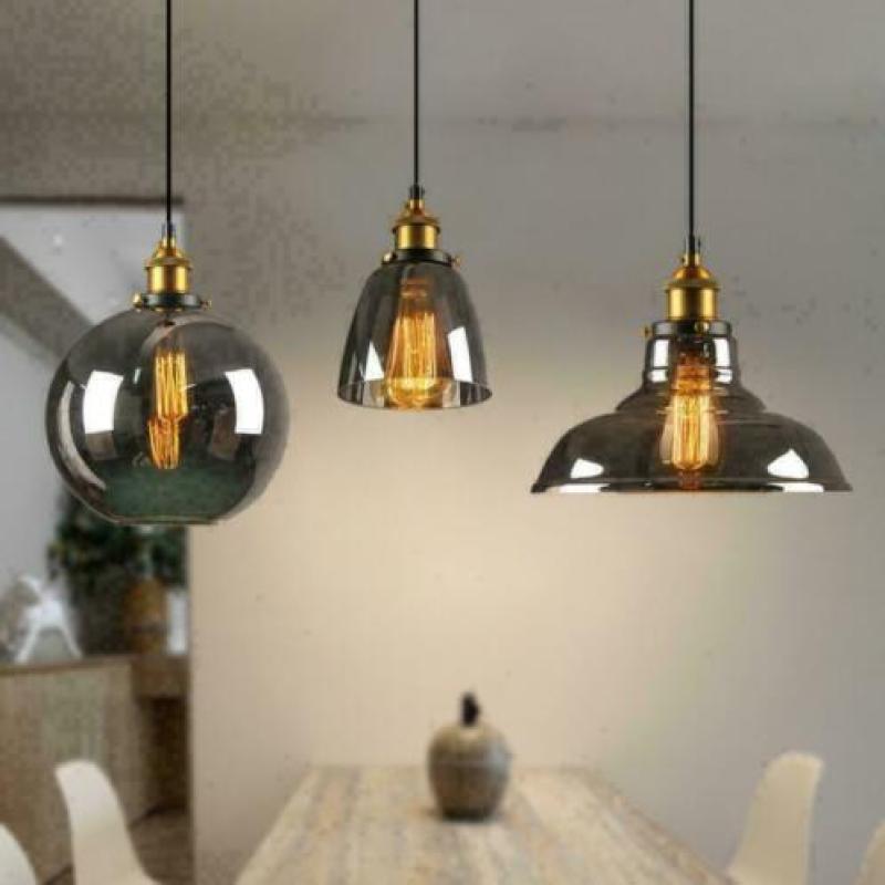 Vintage hanglampen Glas Pendant Industrieel Smoky Grey