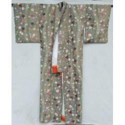 Kimono - Grey/Green Flowers - Silk
