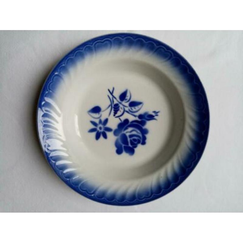 Franse Retro Vintage Brocante grote schaal blauwe bloem