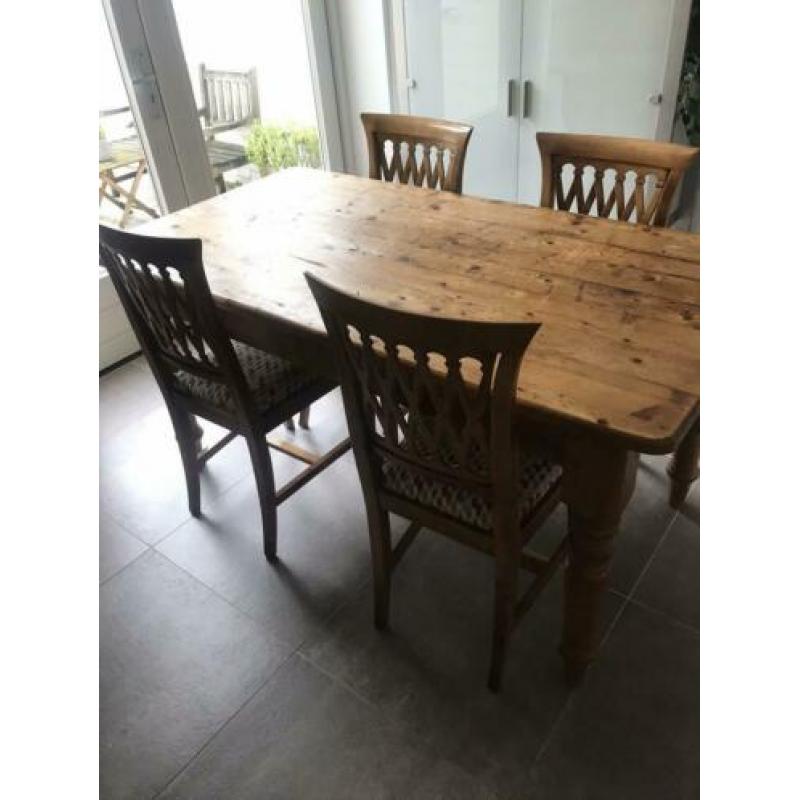 Stoere oud grenen eethoek met 4 stoelen
