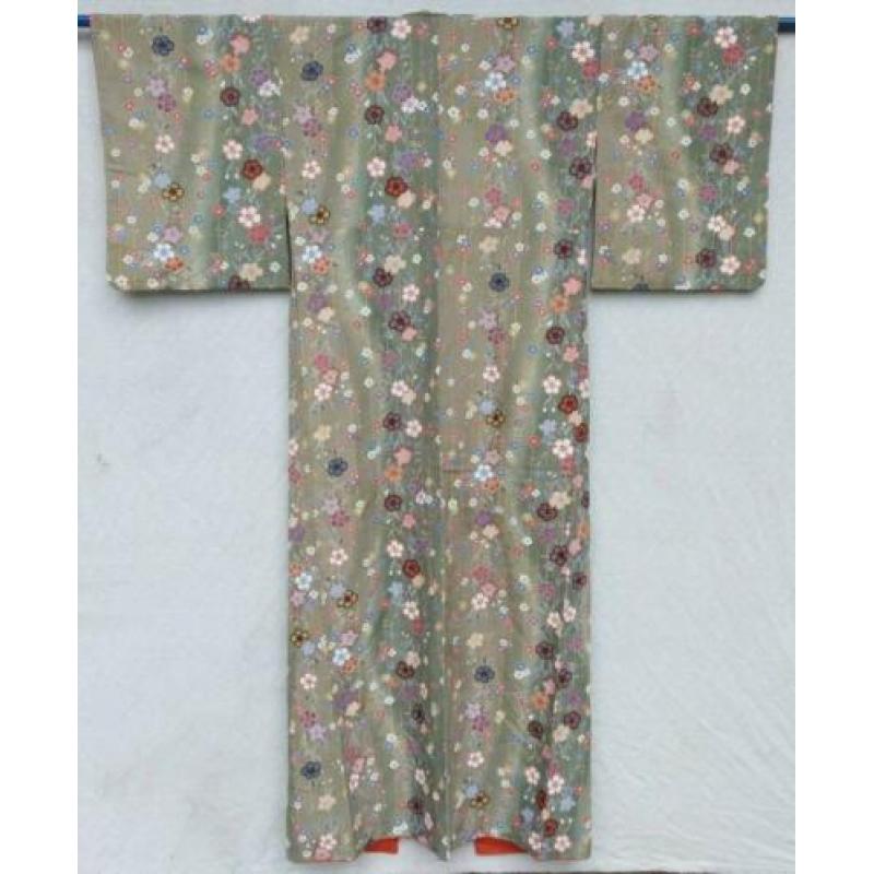 Kimono - Grey/Green Flowers - Silk