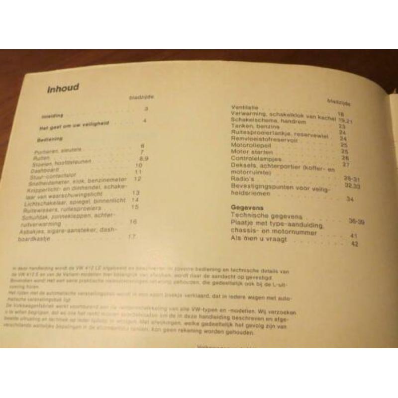 Instructieboek Volkswagen 412 E, VW 412 E Variant 1972