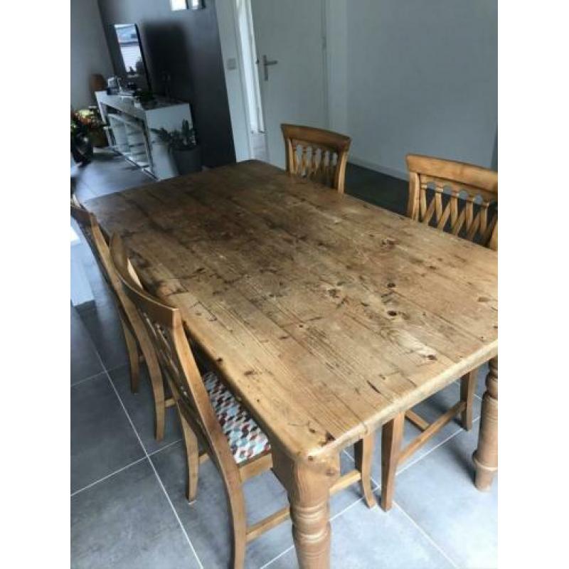 Stoere oud grenen eethoek met 4 stoelen