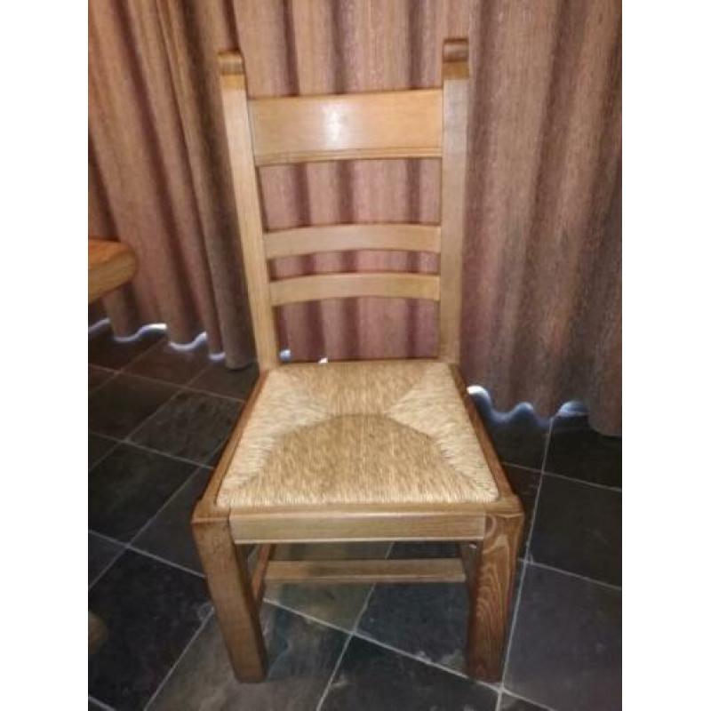 Zwaar massief eiken eettafelset met 6 stoelen